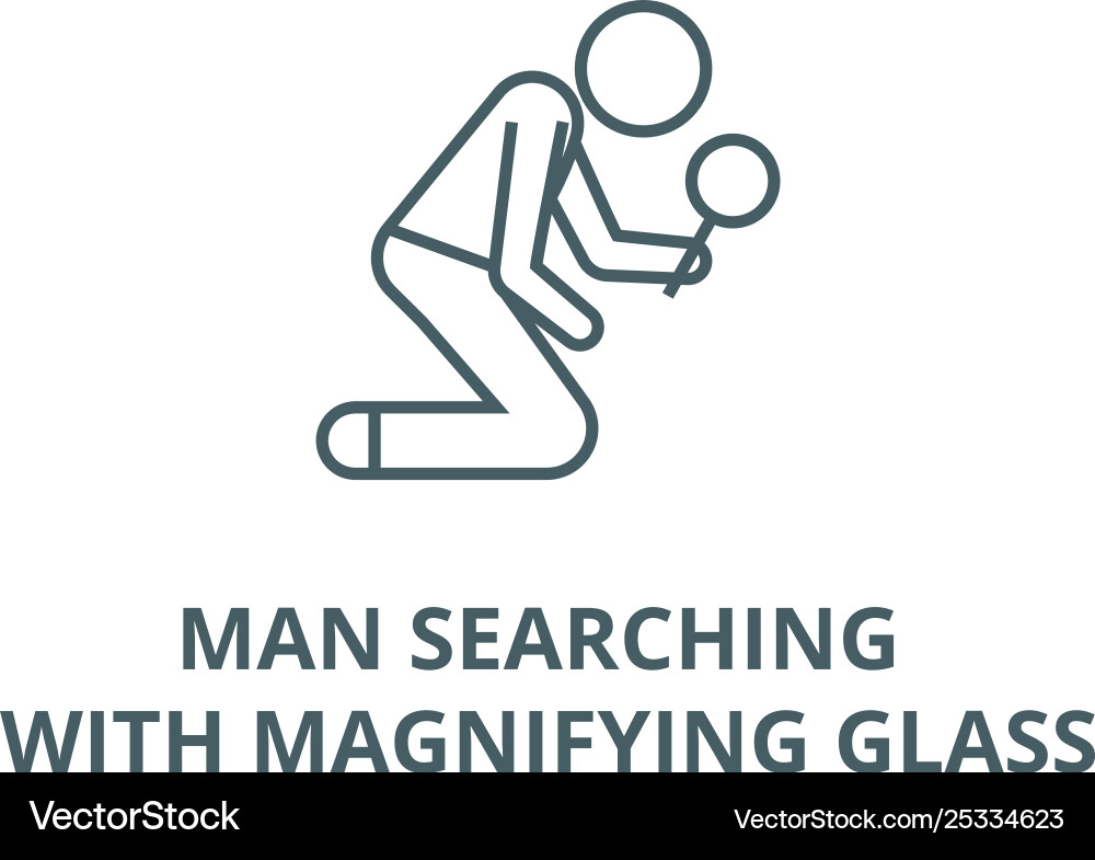Man searching with magnifying glass line vector image