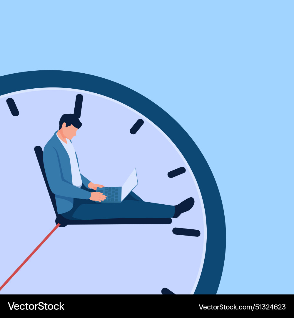 Person sitting with laptop on clockwork metaphor Vector Image