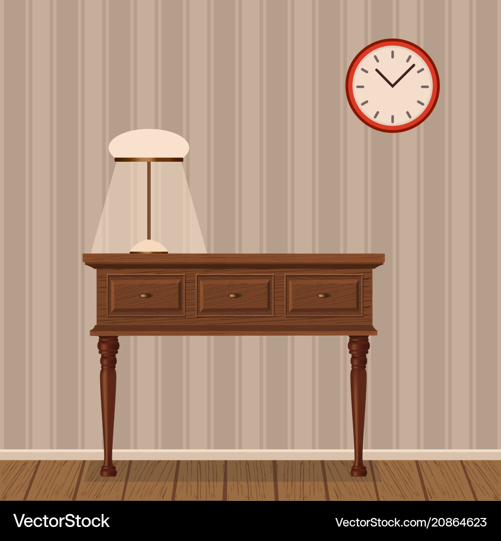 Realistic console with a table lamp retro Realistic console with a table lamp retro Vector Image