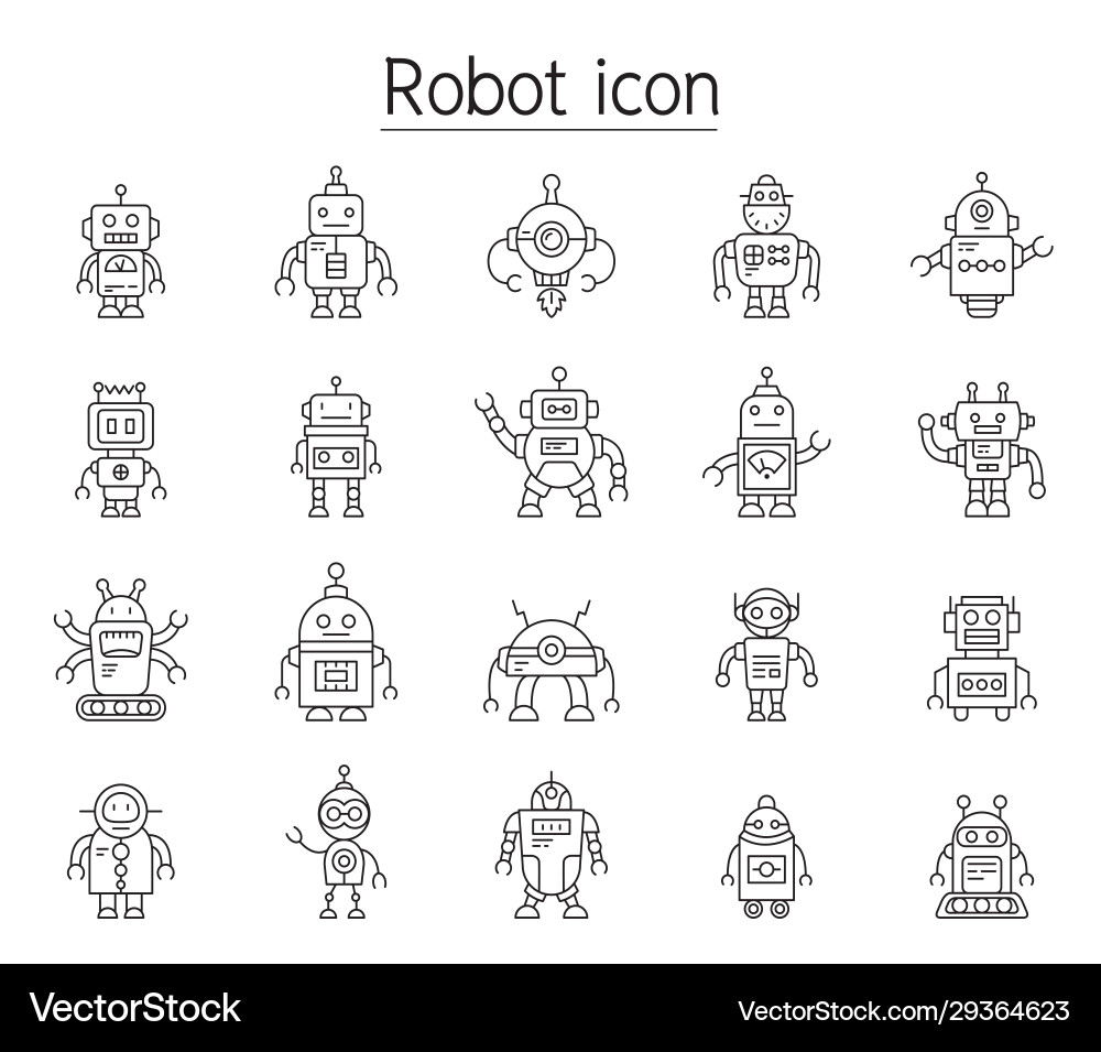 Robot icon set in thin line style Robot icon set in thin line style Vector Image