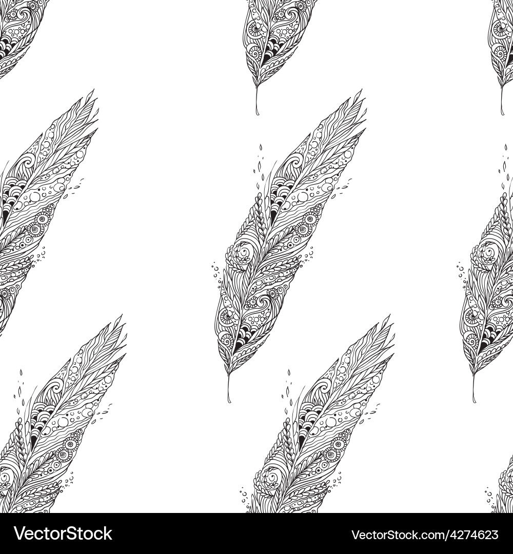 Seamless monochrome pattern with feathers vector image
