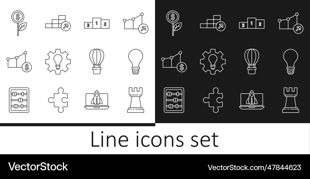 Set line chess light bulb with concept of idea Vector Image