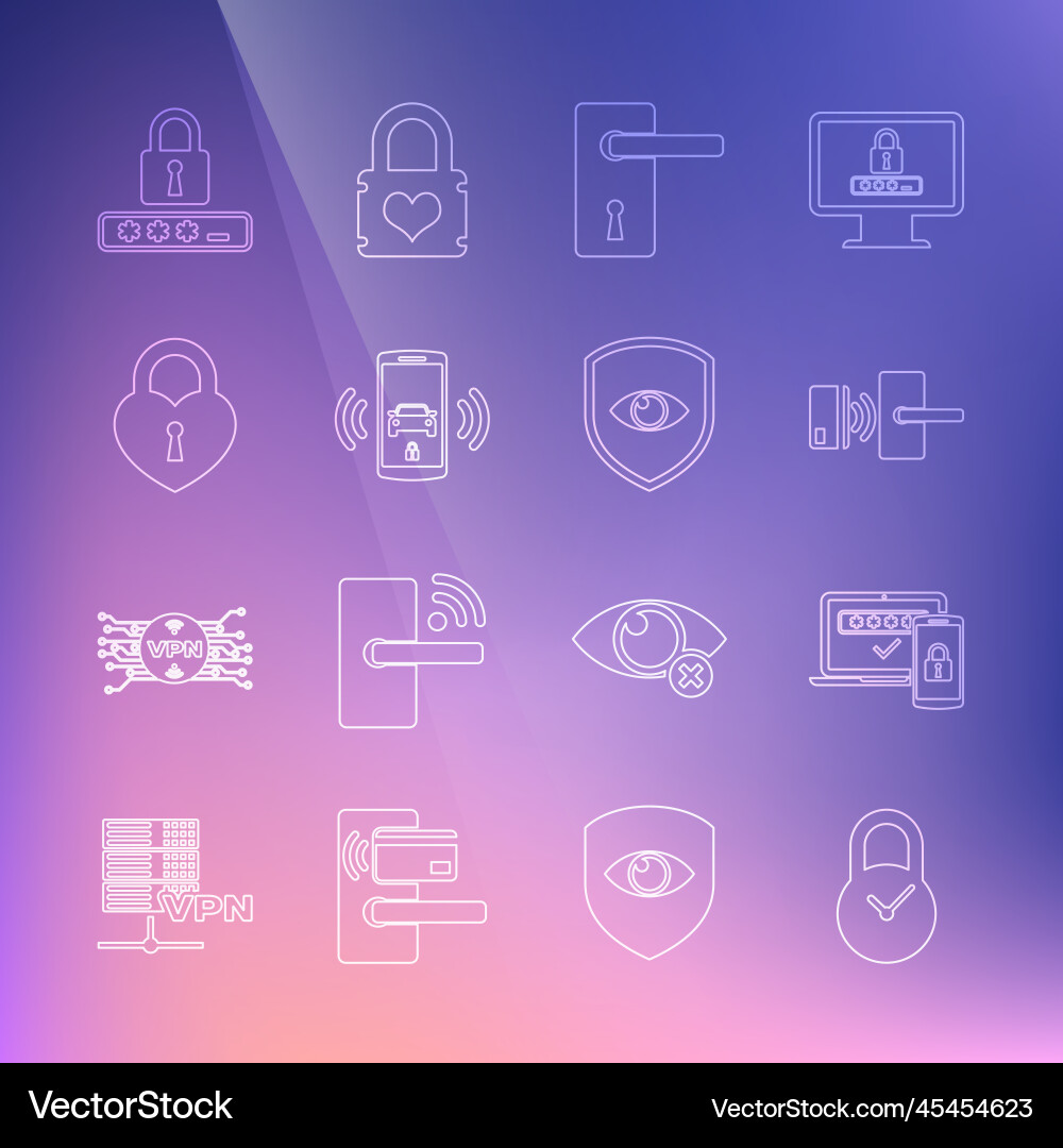 Set line padlock with clock two steps Vector Image