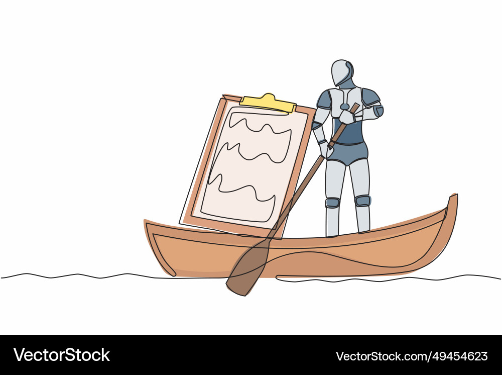 Single continuous line drawing robot sailing away Single continuous line drawing robot sailing away vector image