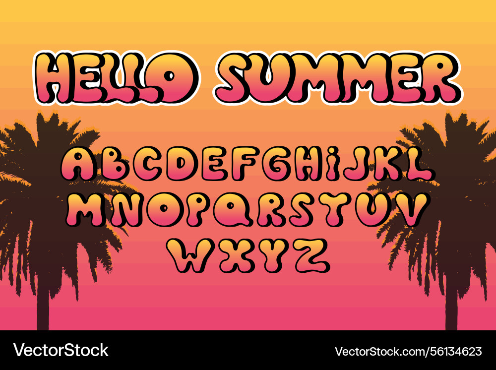 Y2k gradient summer font alphabet hello Vector Image