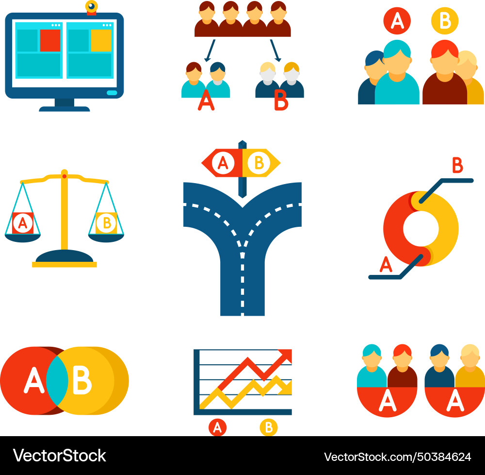 A-b testing icons set in flat design style A-b testing icons set in flat design style Vector Image