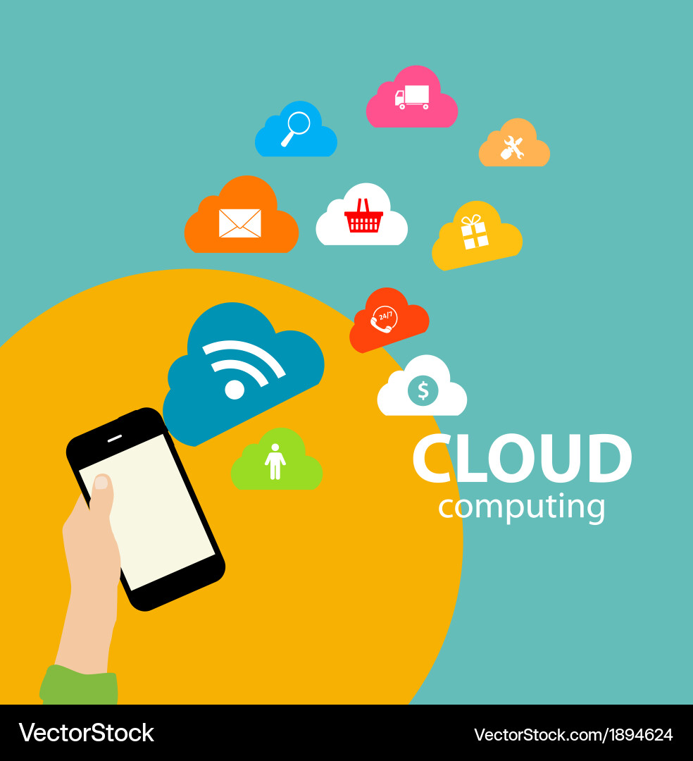 Cloud computing concept on different electronic vector image