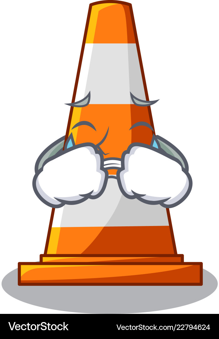 Crying the traffic cone with character shape Crying the traffic cone with character shape Vector Image