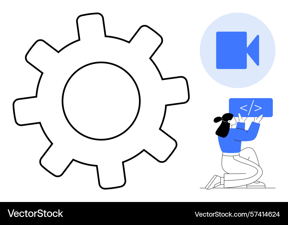 Developer adjusting code settings next to gear Developer adjusting code settings next to gear vector image