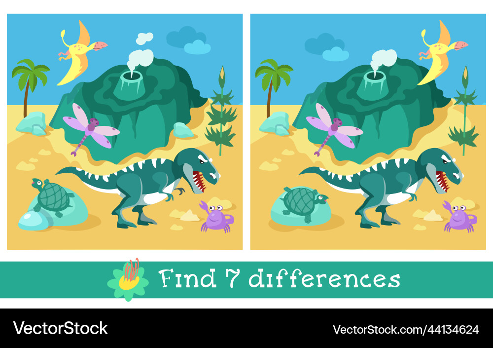 Dinosaur Find 7 Differences Game vector image