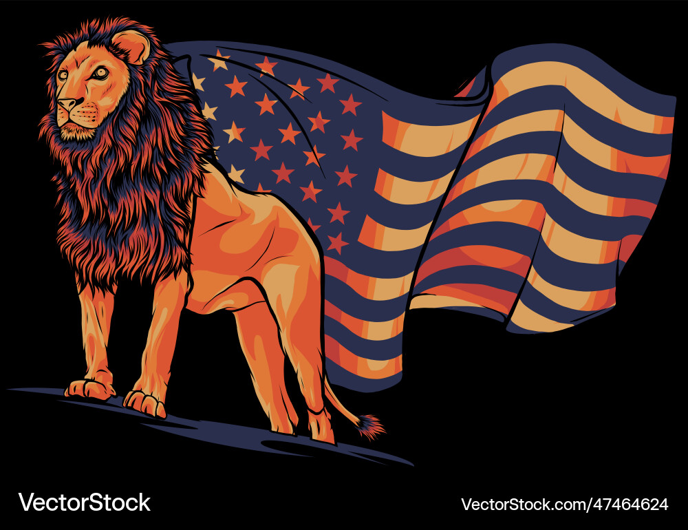 Lion face with a usa flag on black Vector Image
