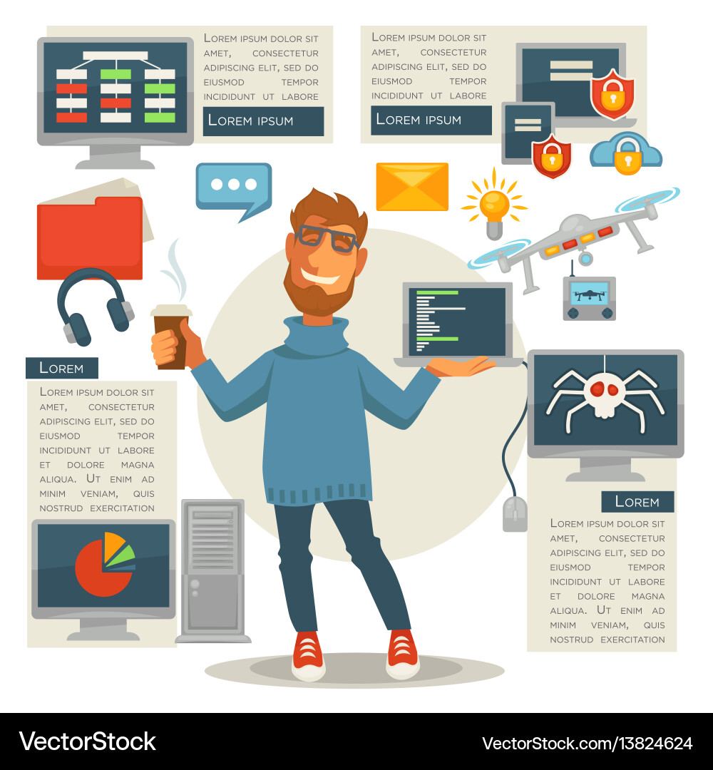 Poster in programming concept programmer man Poster in programming concept programmer man vector image