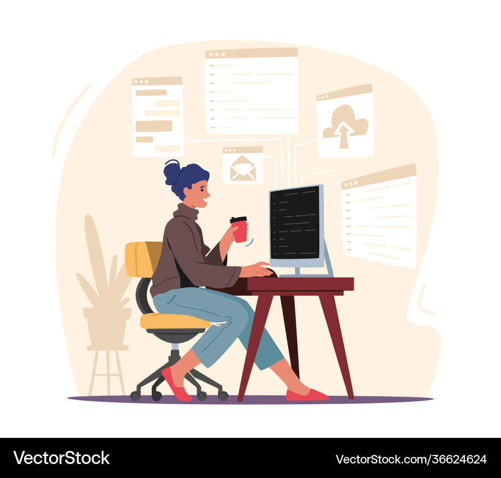 Programmierung Konzept Frau Programmierer machen Website Programmierung Konzept Frau Programmierer machen Website vektorbild