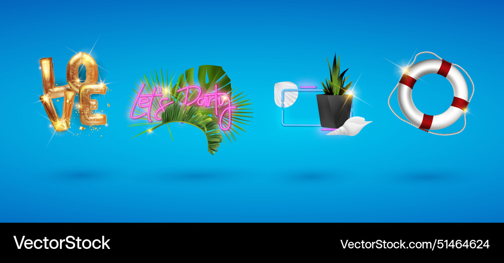 Realistische 3d Sommerferien Symbole Objekte Set Realistische 3d Sommerferien Symbole Objekte Set vektorbild
