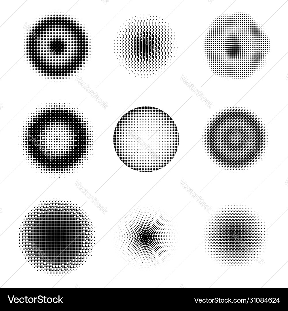 Set different halftone circles dots Set different halftone circles dots vector image