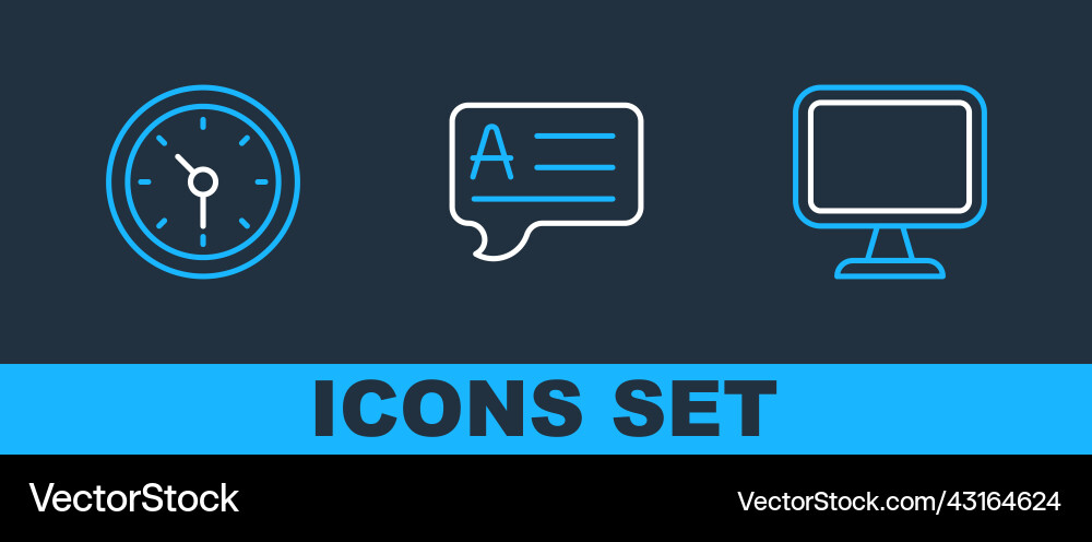Set line computer monitor clock and speech Set line computer monitor clock and speech vector image