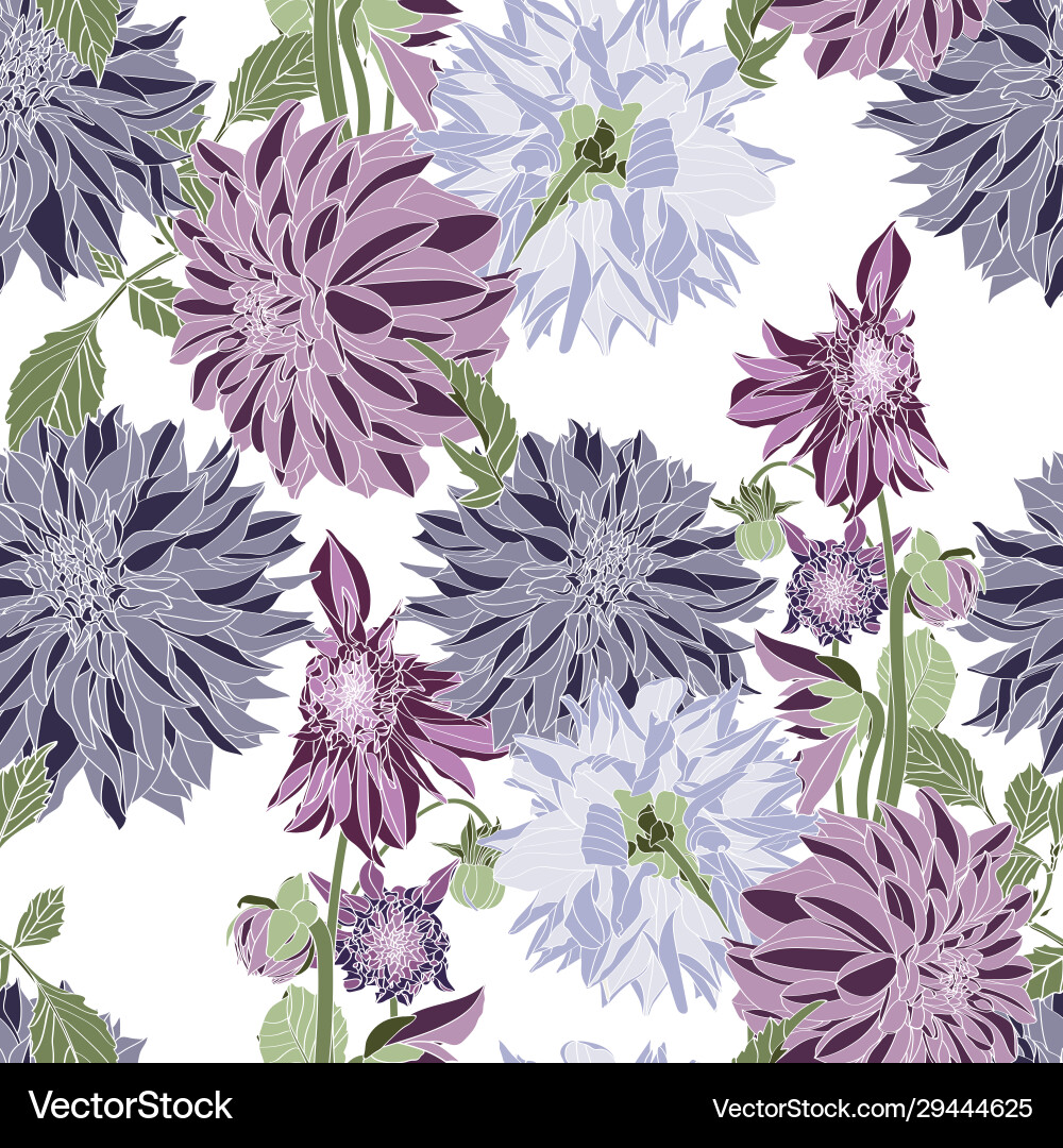 Dahlia seamless pattern vintage violet vector image