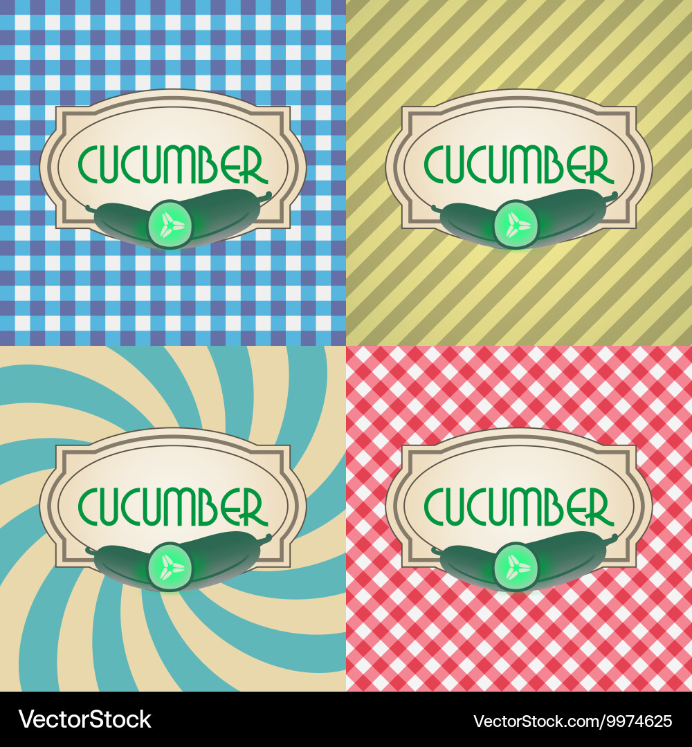 Four types of retro textured labels for cucumber vector image