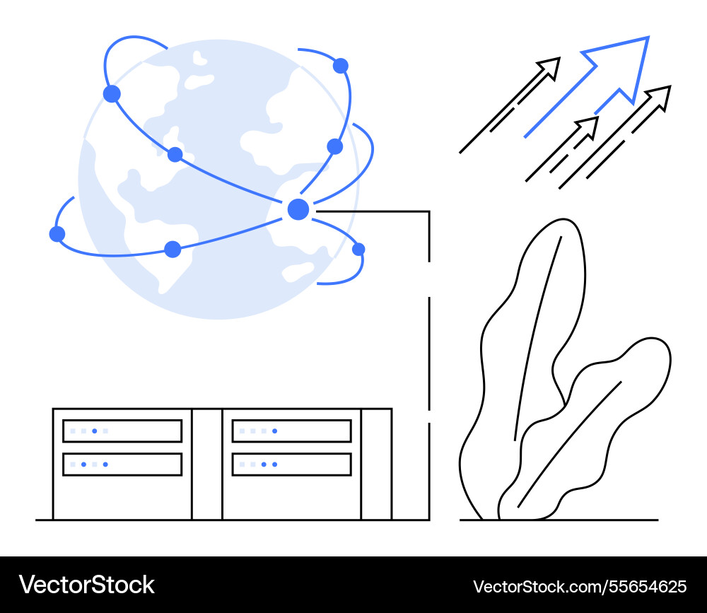 Global network with data servers growth arrows Global network with data servers growth arrows vector image