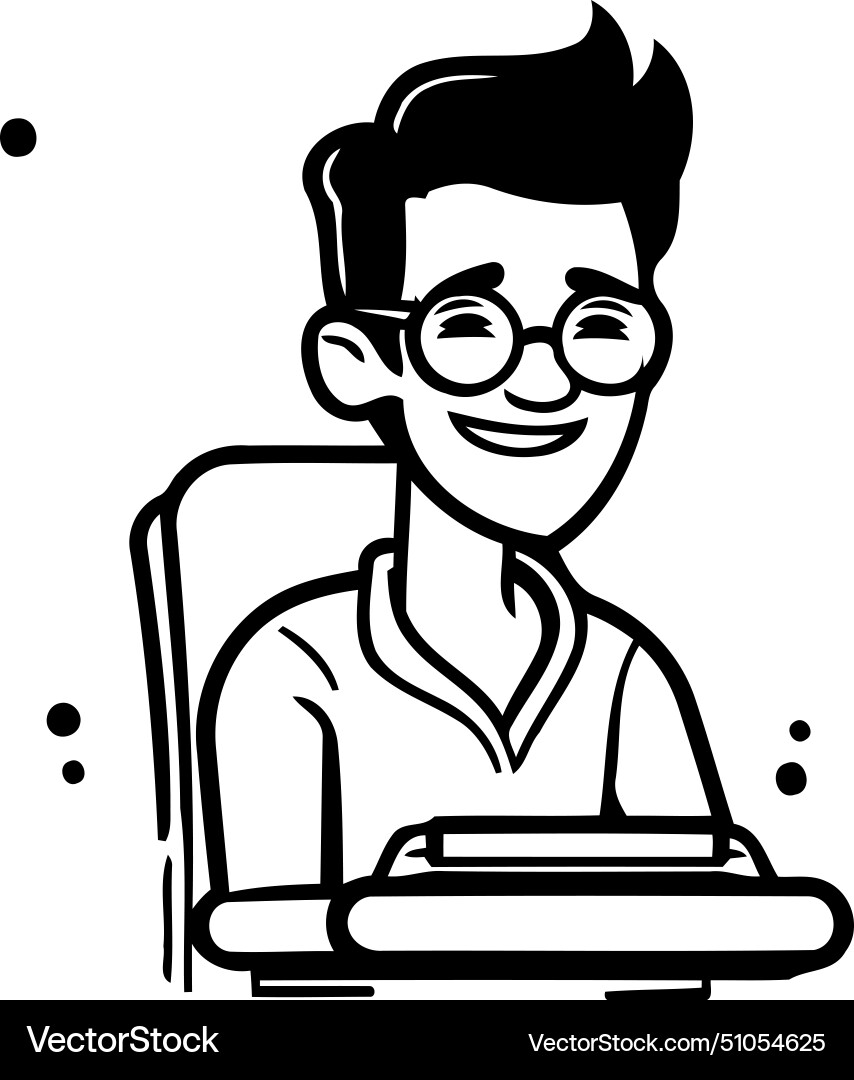 Man with a typewriter in flat design style Vector Image