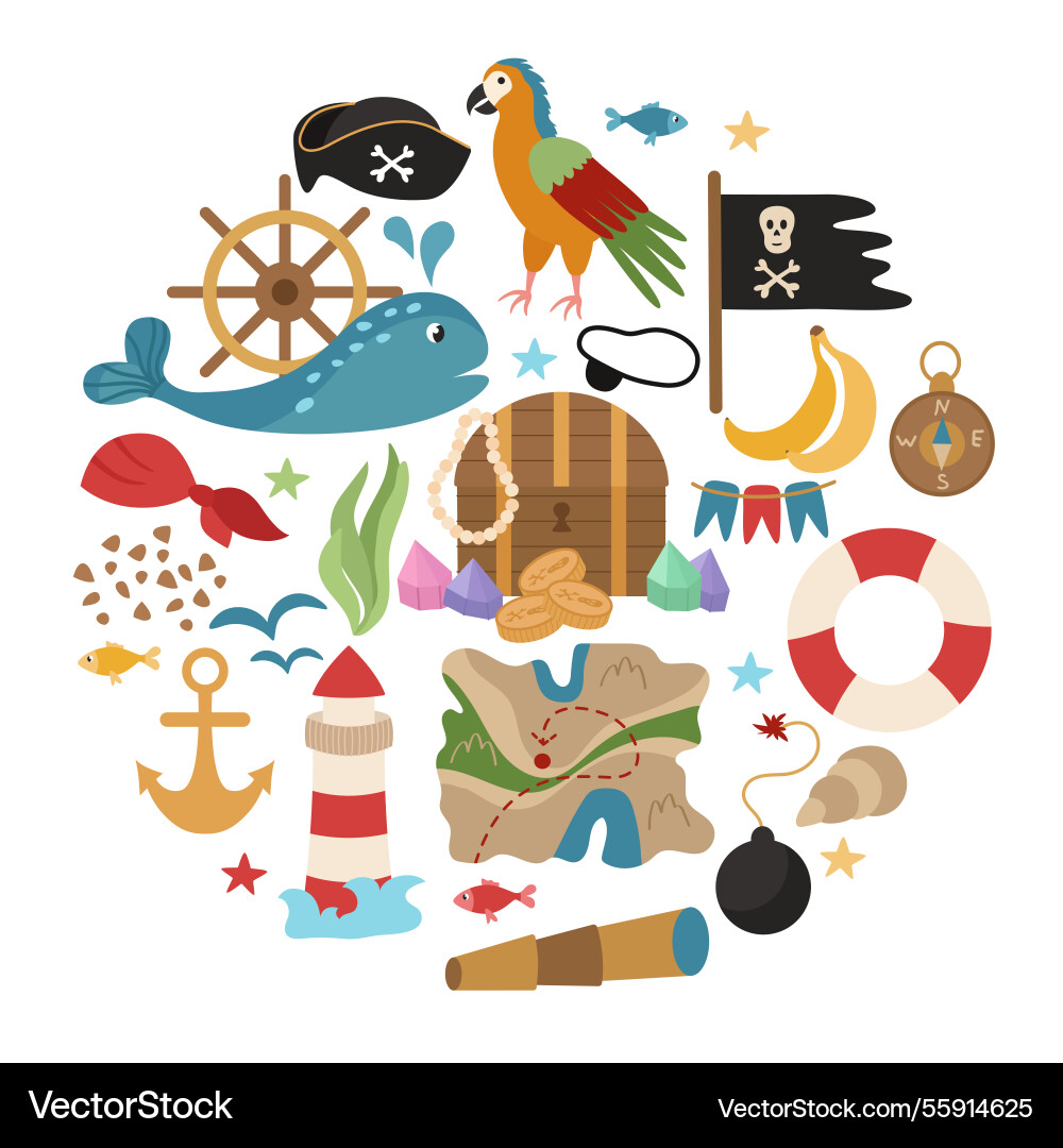 Pirate set of elements arranged in the shape Vector Image