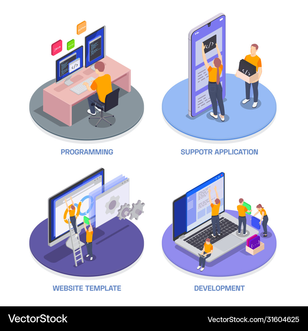 Programming coding development isometric icon set vector image