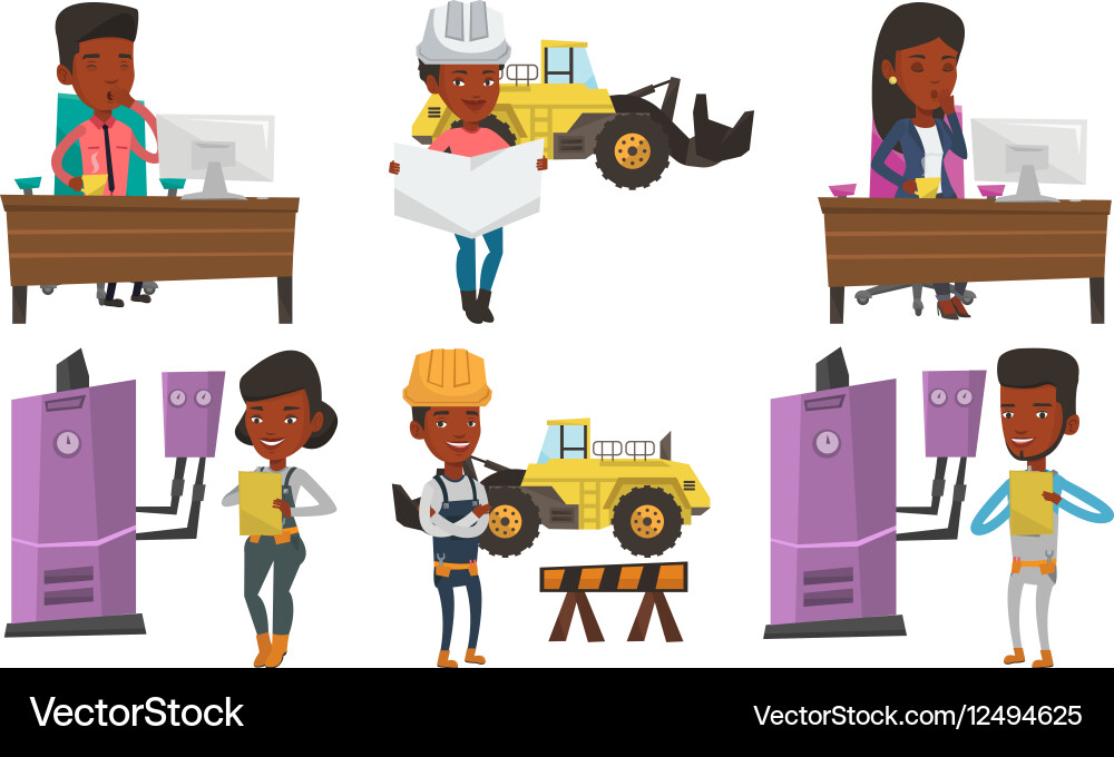 Set of constructors and builders characters vector image