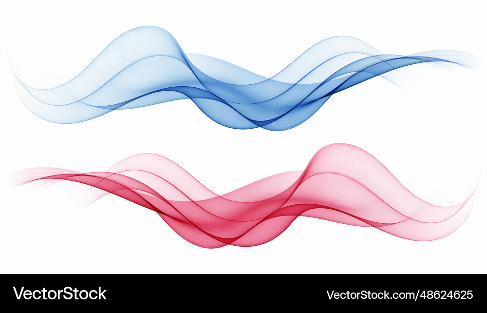 Set of transparent abstract waves in blue and red Vector Image