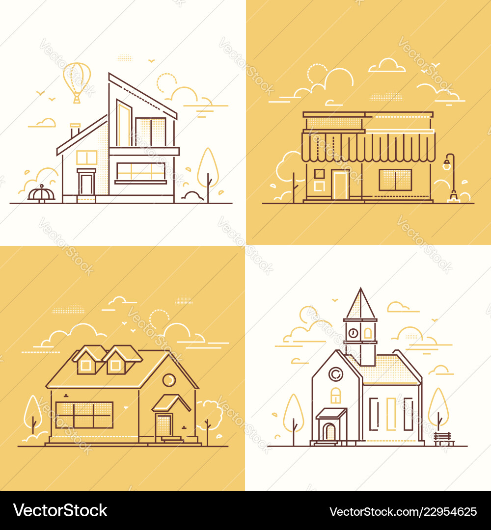 Town architecture - set of thin line design style Town architecture - set of thin line design style vector image