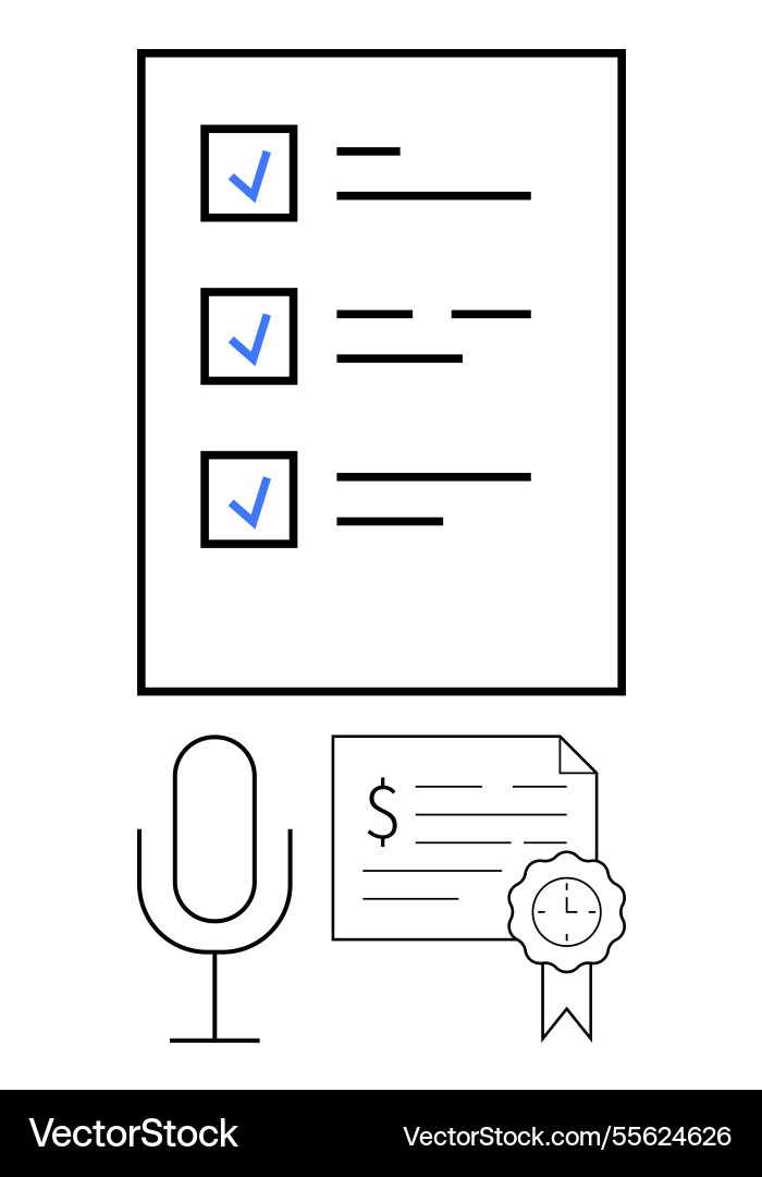 Checklist with microphone and certificate Vector Image