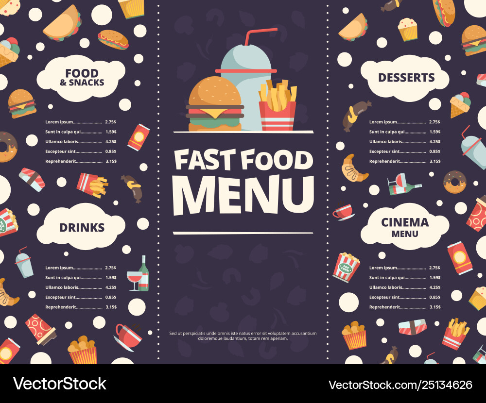 Fast Food Menu Template - Restaurant Vector Image
