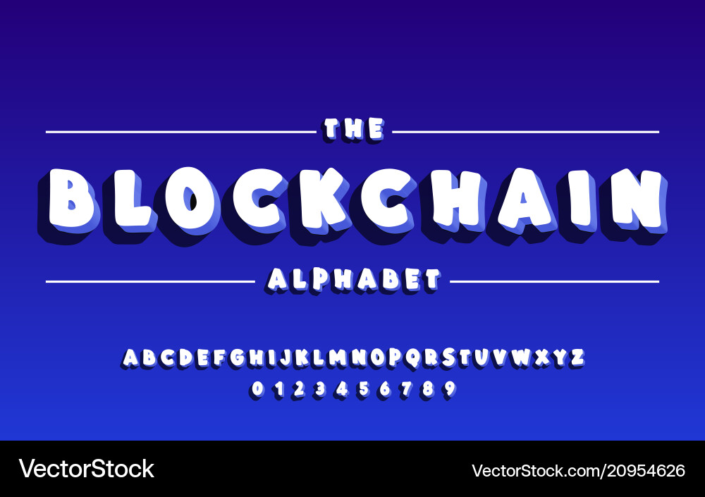 Latin alphabet bold font 3d blockchain Latin alphabet bold font 3d blockchain vector image