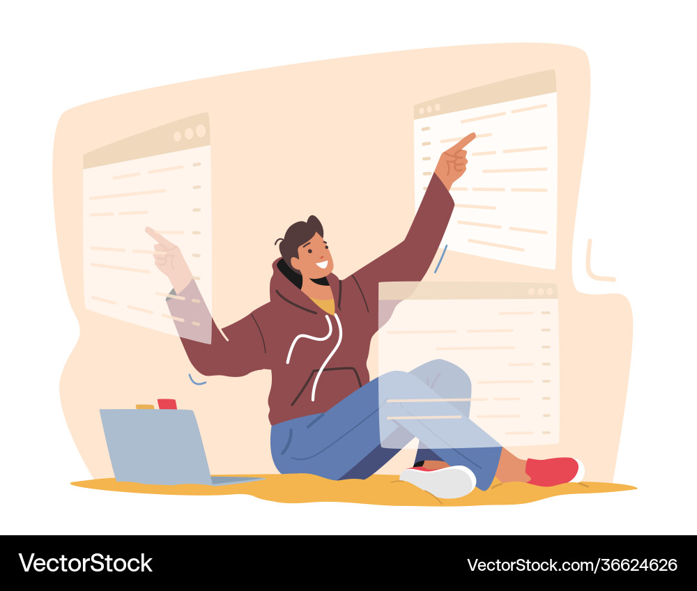 Man programmer or gui designer character working Man programmer or gui designer character working vector image