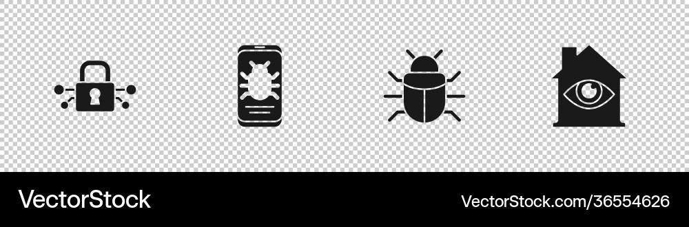 Set cyber security system bug on mobile vector image
