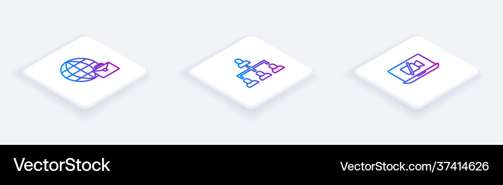 Set isometric line online working hierarchy Set isometric line online working hierarchy vector image