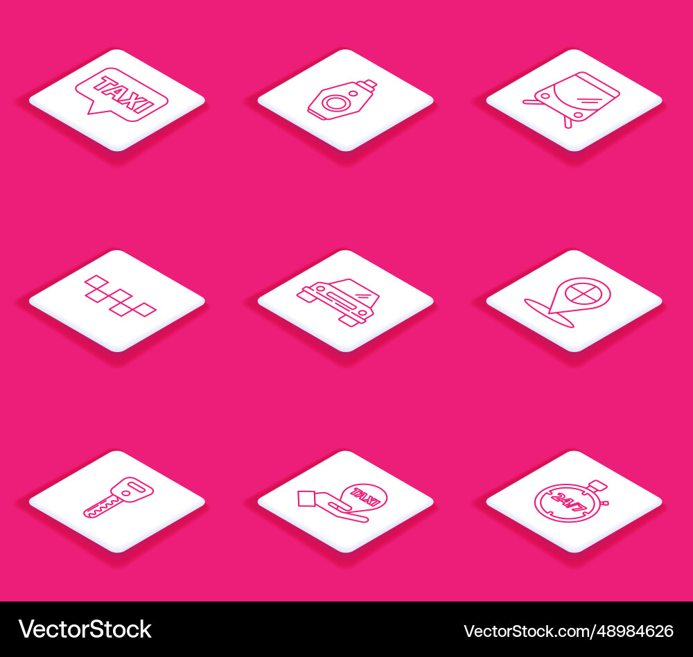Set line map pointer with taxi car key remote Vector Image