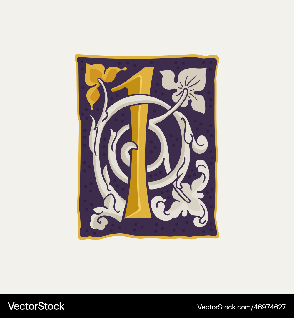 1 logo number one drop cap medieval initial 1 logo number one drop cap medieval initial vector image