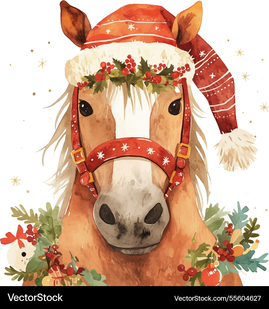 A horse with red hat and wreath on its head A horse with red hat and wreath on its head vector image