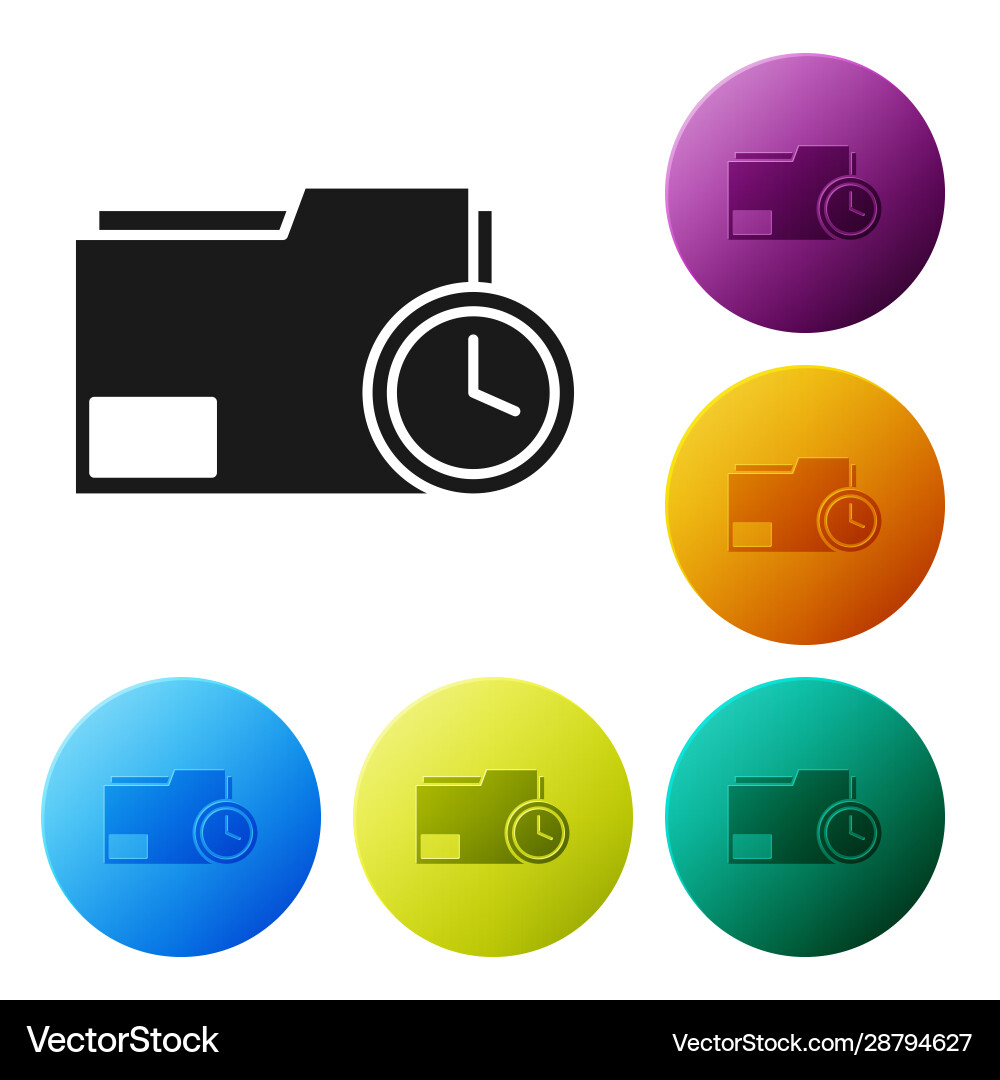 Black document folder with clock icon isolated Black document folder with clock icon isolated vector image