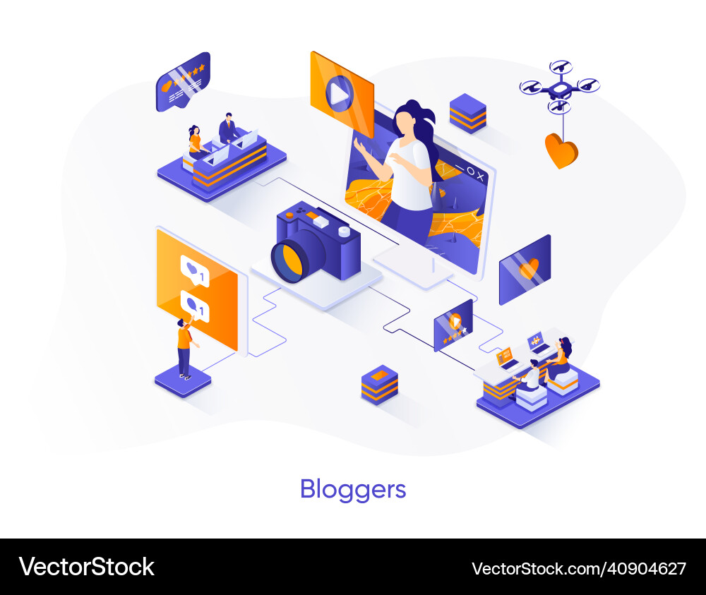 Bloggers isometric web banner vector image