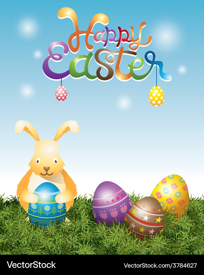 Bunny holding easter eggs Royalty Free Vector Image