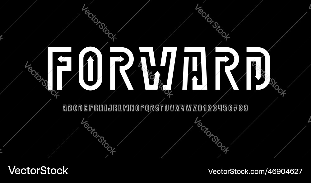 Digital font arrows alphabet from segment line Digital font arrows alphabet from segment line vector image
