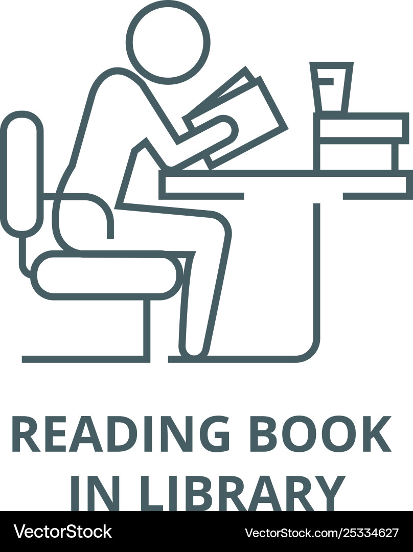 Man studyingreading book in library line Man studyingreading book in library line vector image