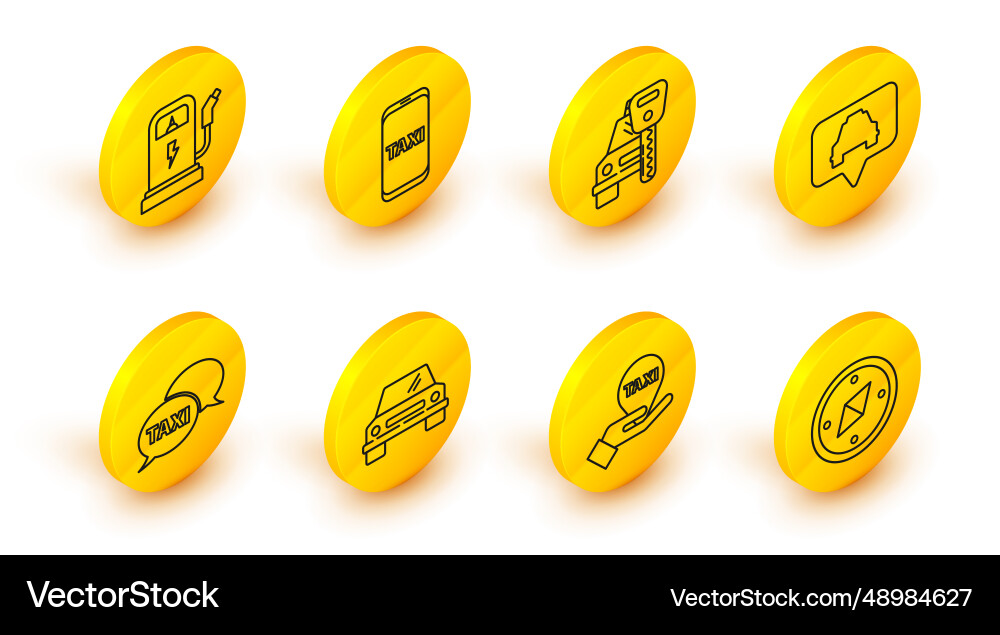 Set line compass hand on map pointer with taxi Set line compass hand on map pointer with taxi vector image