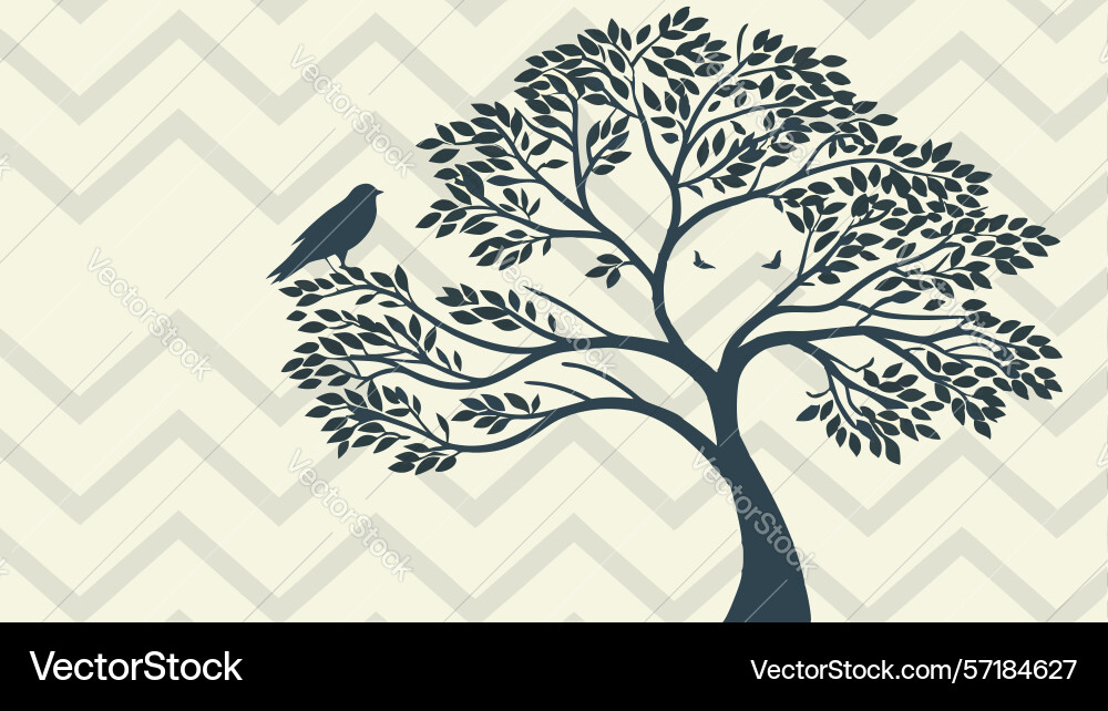 Solitary tree with bird on stylized pattern vector image