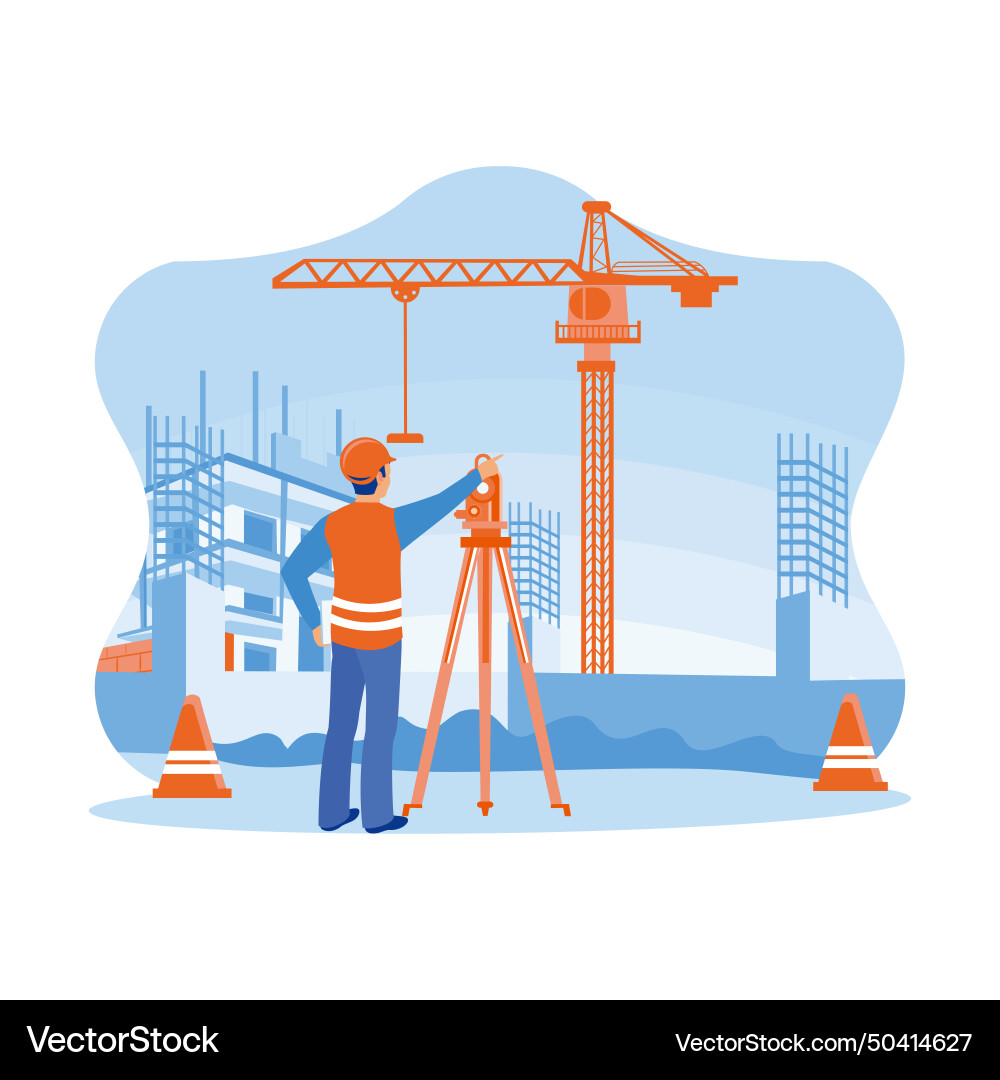 Survey engineer working using a theodolite Survey engineer working using a theodolite Vector Image
