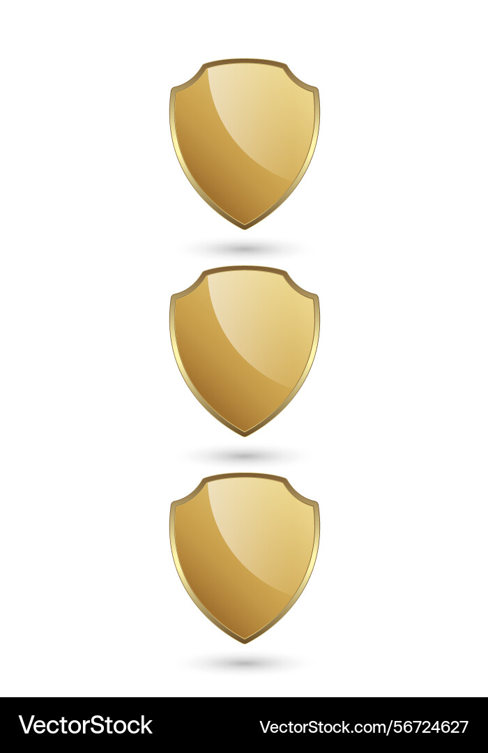 Three gold protected and defence shape buttons vector image