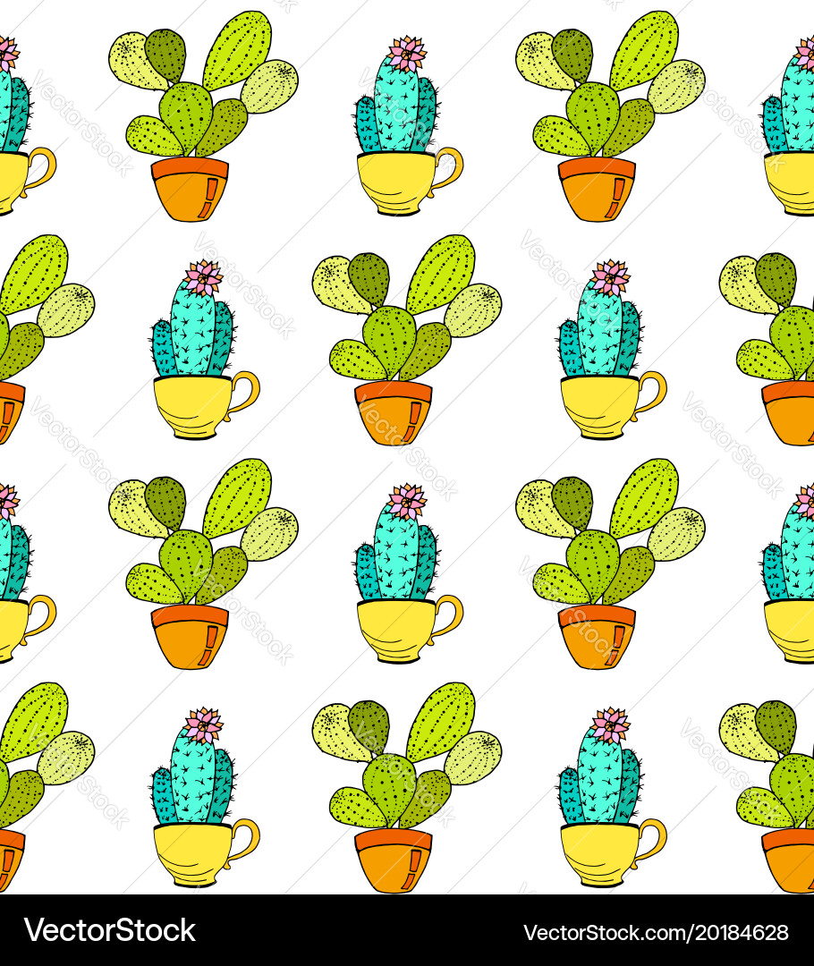 Cactus background seamless pattern vector image