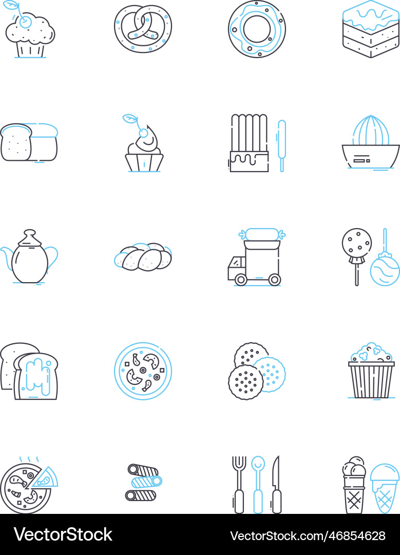Chocolate factory linear icons set sweet cocoa Chocolate factory linear icons set sweet cocoa Vector Image
