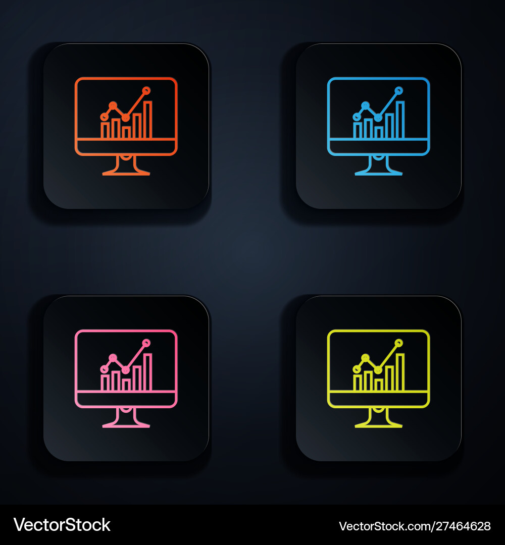 Color neon line computer monitor with graph chart Color neon line computer monitor with graph chart Vector Image